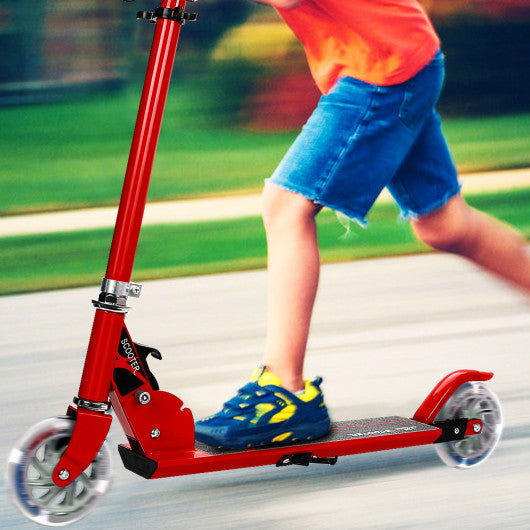 Folding Aluminum Kids Kick Scooter with LED Lights-Red