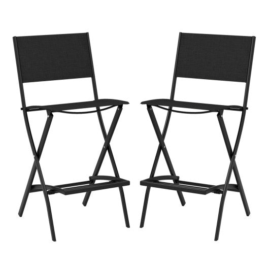 Folding Bar Stools Set of 2 Backrest Humanized Footrest-Black