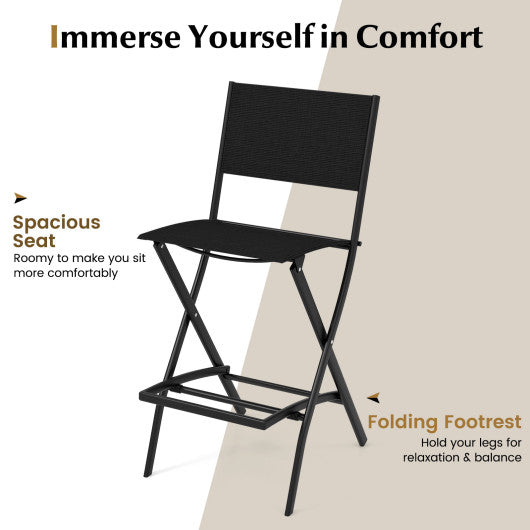 Folding Bar Stools Set of 2 Backrest Humanized Footrest-Black