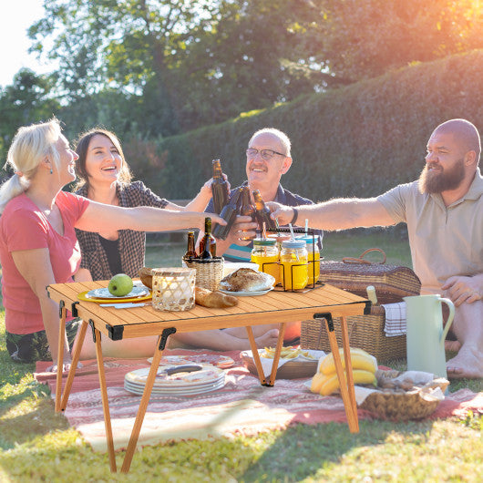 Folding Camping Table Picnic Table with Storage Bag and Waterproof Desktop-Brown
