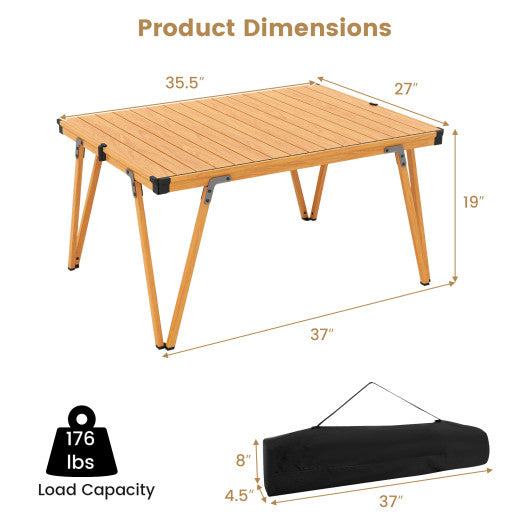 Folding Camping Table Picnic Table with Storage Bag and Waterproof Desktop-Brown