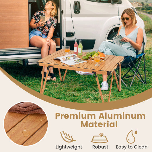 Folding Camping Table Picnic Table with Storage Bag and Waterproof Desktop-Brown