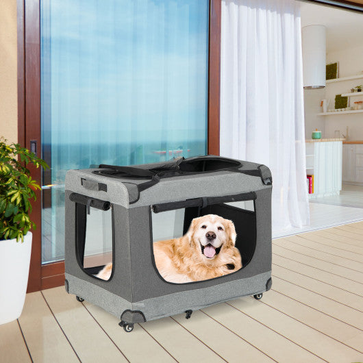 Portable Folding Dog Soft Crate Cat Carrier with 4 Lockable Wheels-XXL