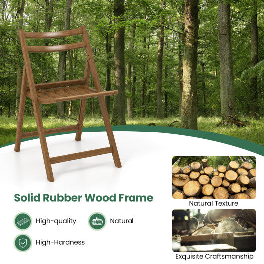 Folding Dining Chair Set of 2 with Rubber Wood Frame and Slatted Seat-Walnut