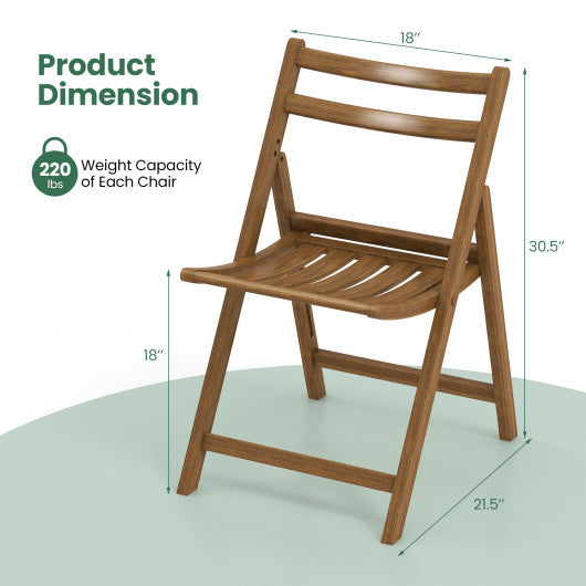Folding Dining Chair Set of 2 with Rubber Wood Frame and Slatted Seat-Walnut