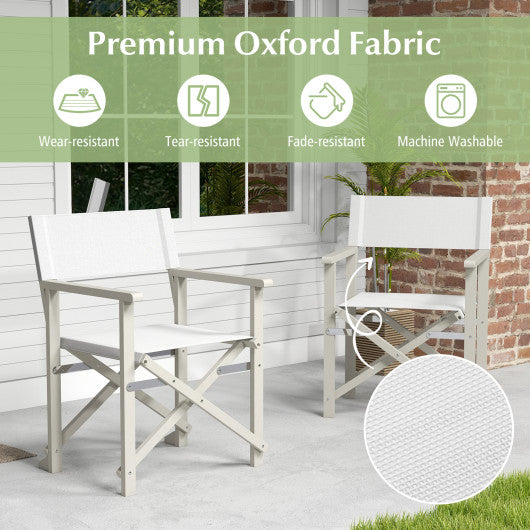 Folding Director Chair with Acacia Wood Frame and Machine Washable Oxford Fabric-Off White