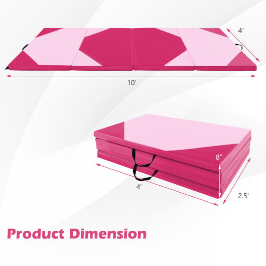 10 Feet x 4 Feet x 2 Inch Folding Exercise Mat with Hook and Loop Fasteners-Hot Pink