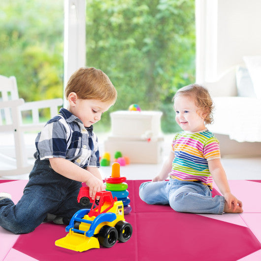 10 Feet x 4 Feet x 2 Inch Folding Exercise Mat with Hook and Loop Fasteners-Hot Pink