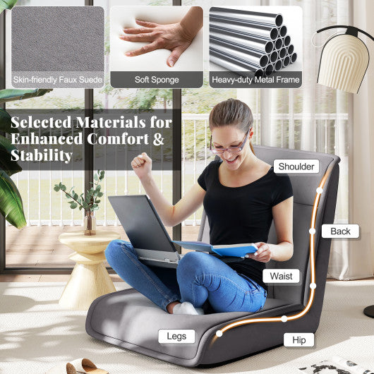 Folding Floor Chair Convertible Lazy Chair with 14-Poistion Adjustable Backrest-Gray