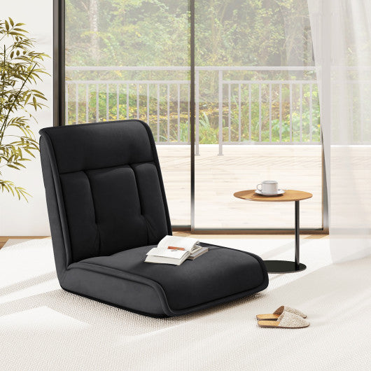 Folding Floor Chair Convertible Lazy Chair with 14-Poistion Adjustable Backrest-Black