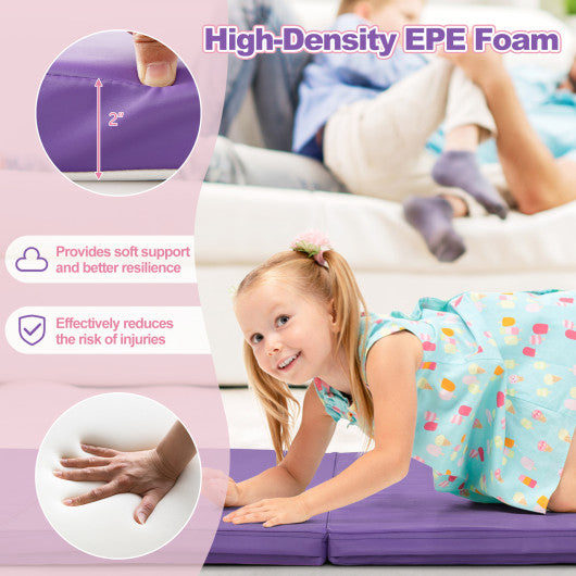 Folding Gymnastics Mat with Carry Handles and Sweatproof Detachable PU Leather Cover-Purple