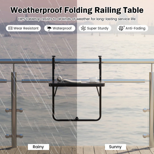 Folding Hanging Table with 3-Level Adjustable Height for Patio Balcony-Black