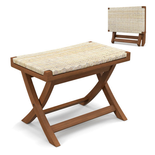 Folding Natural Rattan Ottoman with Hand-woven Seat
