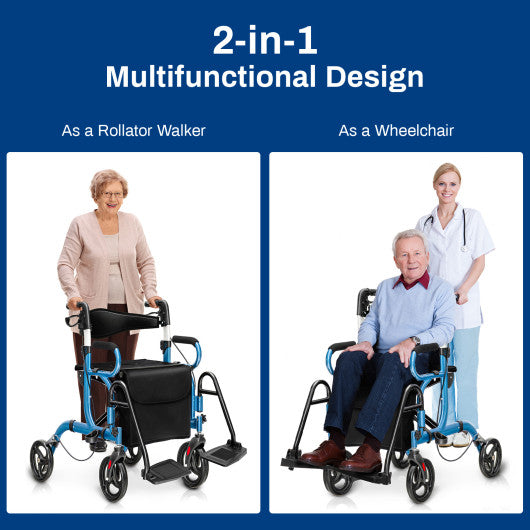 Folding Rollator Walker with 8-inch Wheels and Seat-Navy