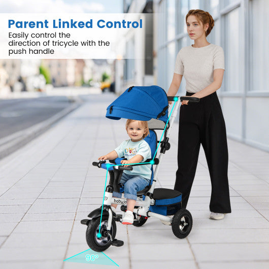 Folding Tricycle Baby Stroller with Reversible Seat and Adjustable Canopy-Blue