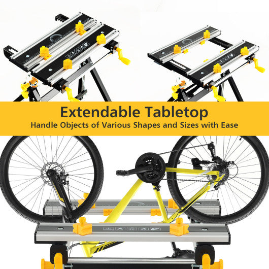 Folding Work Table with Tiltable Platform and 7-level Adjustable Height-Black