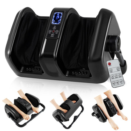 Foot and Calf Massager with Heat Shiatsu Deep Kneading Rolling Smart Electric Leg Massager-Black