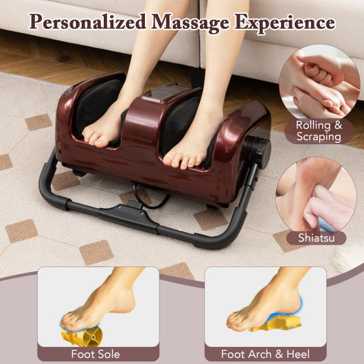 Foot and Calf Massager with Heat Shiatsu Deep Kneading Rolling Smart Electric Leg Massager-Red