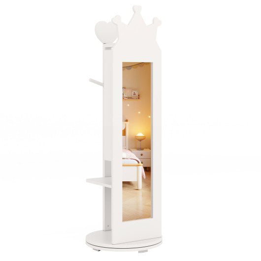 Free-Standing Full Length Mirror Kids Jewelry Armoire Cabinet-White