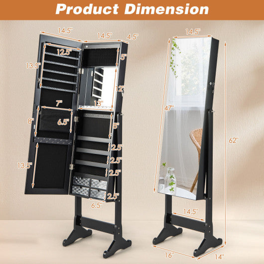 Free Standing Full Length Jewelry Armoire with Lights-Black