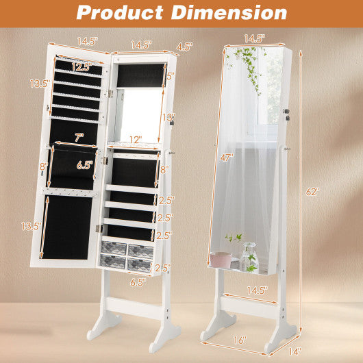 Free Standing Full Length Jewelry Armoire with LED Lights-White