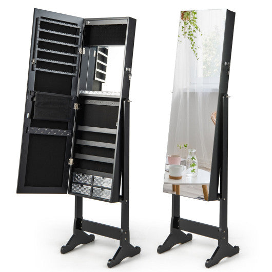 Free Standing Full Length Jewelry Armoire with Lights-Black