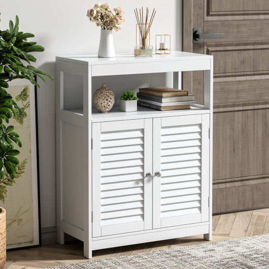 Freestanding Bathroom Floor Cabinet with Double Shutter Doors-White