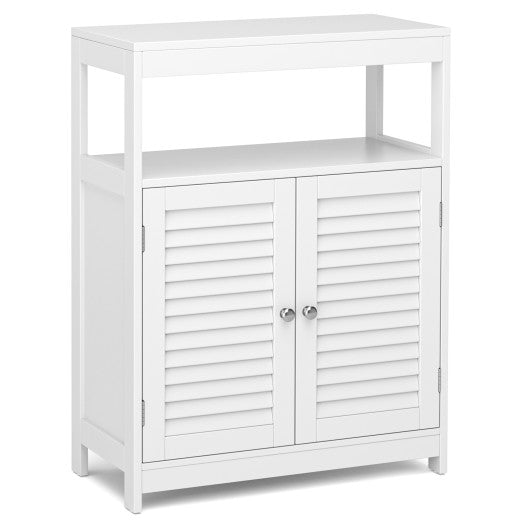 Freestanding Bathroom Floor Cabinet with Double Shutter Doors-White