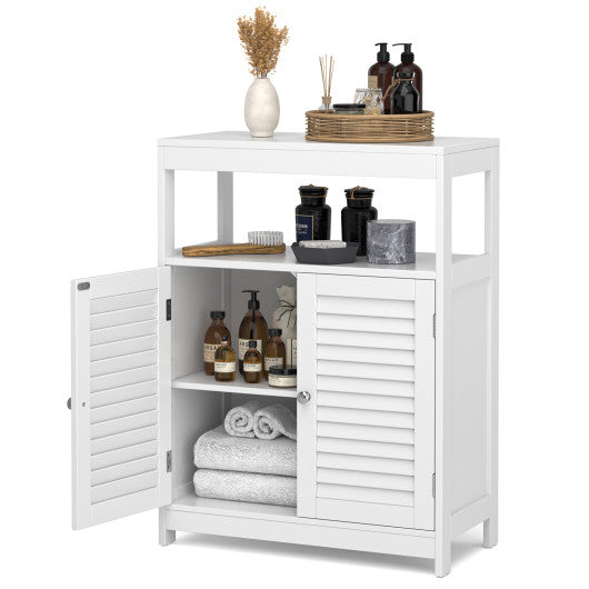 Freestanding Bathroom Floor Cabinet with Double Shutter Doors-White