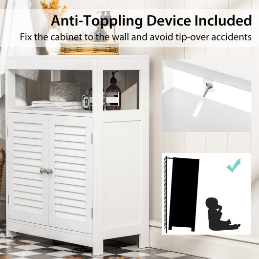 Freestanding Bathroom Floor Cabinet with Double Shutter Doors-White