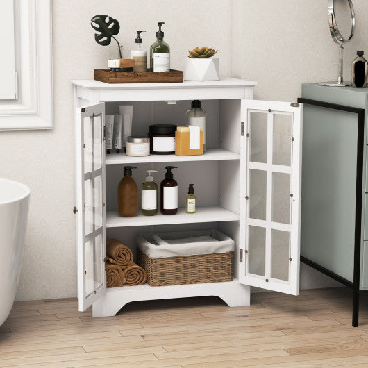 Freestanding Display Storage Cabinet with 2 Glass Doors and Adjustable Shelves-White