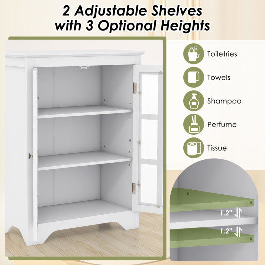Freestanding Display Storage Cabinet with 2 Glass Doors and Adjustable Shelves-White