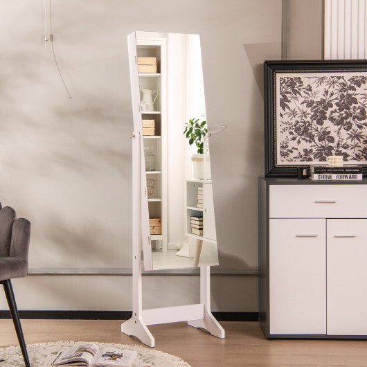 Freestanding Jewelry Cabinet with Full Length HD Mirror-White