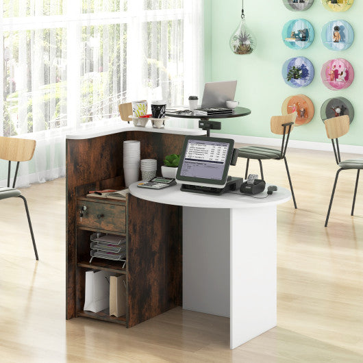 Front Reception Office Desk with Open Shelf and Lockable Drawer-Rustic Brown