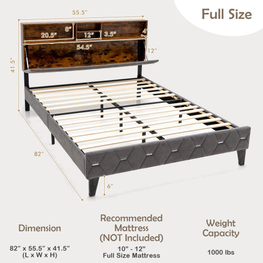 Full/Queen Size Upholstered Bed Frame with Storage Headboard-Full Size