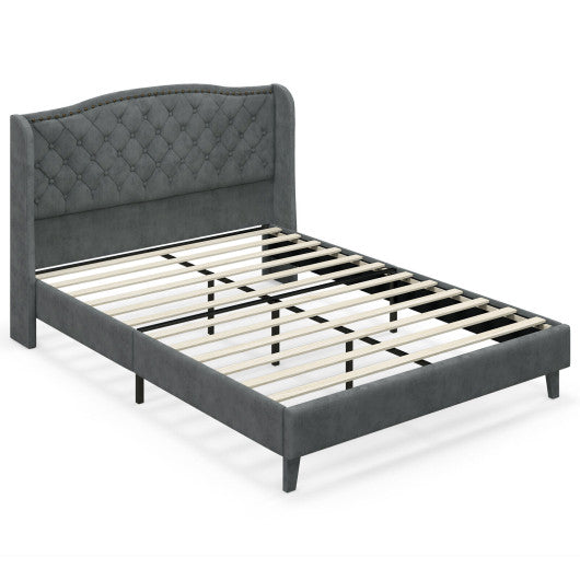 Full/Queen Size Upholstered Platform Bed Frame with Button Tufted Headboard-Full Size