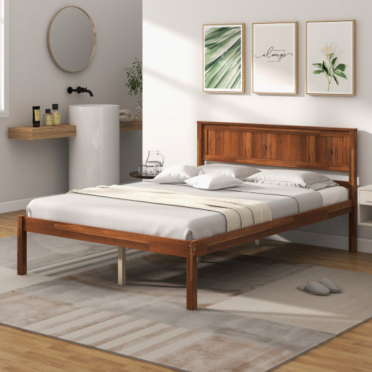 Twin/Full/Queen Size Bed Frame with Wooden Headboard and Slat Support-Full Size