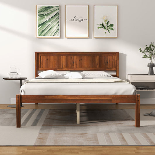 Twin/Full/Queen Size Bed Frame with Wooden Headboard and Slat Support-Full Size