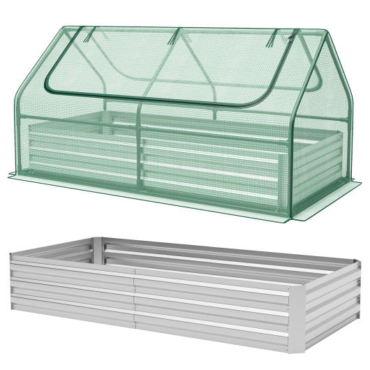 6 x 3 x 3 Feet Galvanized Raised Garden Bed with Greenhouse-Green
