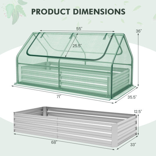 6 x 3 x 3 Feet Galvanized Raised Garden Bed with Greenhouse-Green