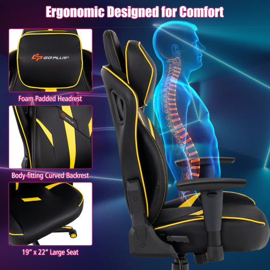 Ergonomic Gaming Chair with Adjustable Height and Reclining Backrest-Yellow