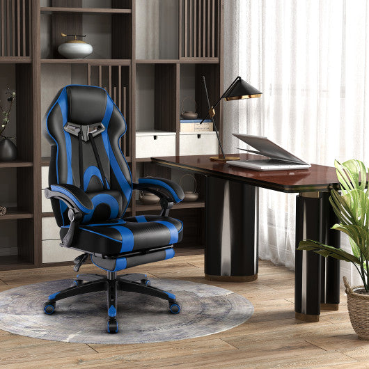 Gaming Chair Racing Style Swivel Chair with Footrest and Adjustable Lumbar Pillow-Blue