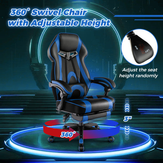 Gaming Chair Racing Style Swivel Chair with Footrest and Adjustable Lumbar Pillow-Blue