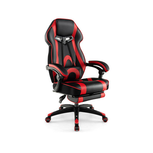 Gaming Chair Racing Style Swivel Chair with Footrest and Adjustable Lumbar Pillow-Red