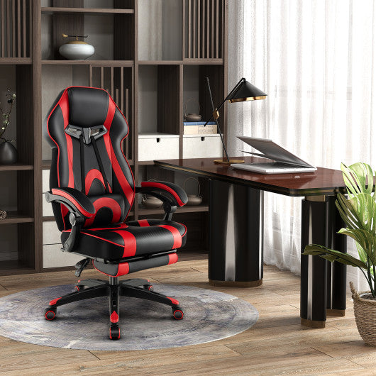 Gaming Chair Racing Style Swivel Chair with Footrest and Adjustable Lumbar Pillow-Red