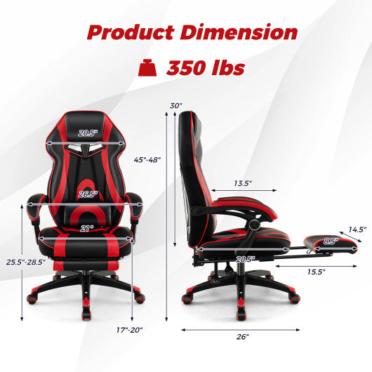 Gaming Chair Racing Style Swivel Chair with Footrest and Adjustable Lumbar Pillow-Red