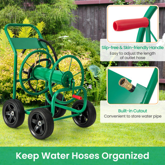 Garden Water Hose Reel Cart with 4 Wheels and Non-slip Grip-Green