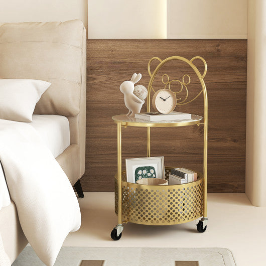 Modern Sofa Side Table on Lockable Wheels for Living Room Bedroom Study-Gold