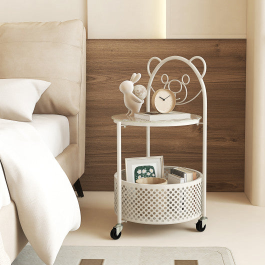 Modern Sofa Side Table on Lockable Wheels for Living Room Bedroom Study-White