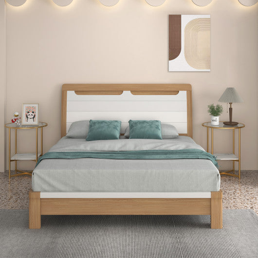 2-Tier Glass End Table Set of 2 with Faux Marble Storage Shelf-White